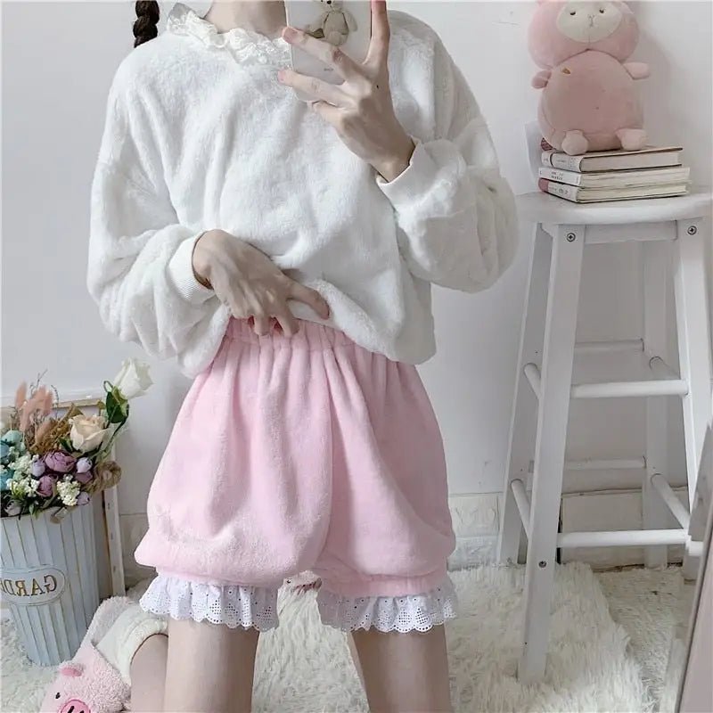 Kawaii Furry Bloomer Shorts with Ribbons and Ruffles - Cosparty