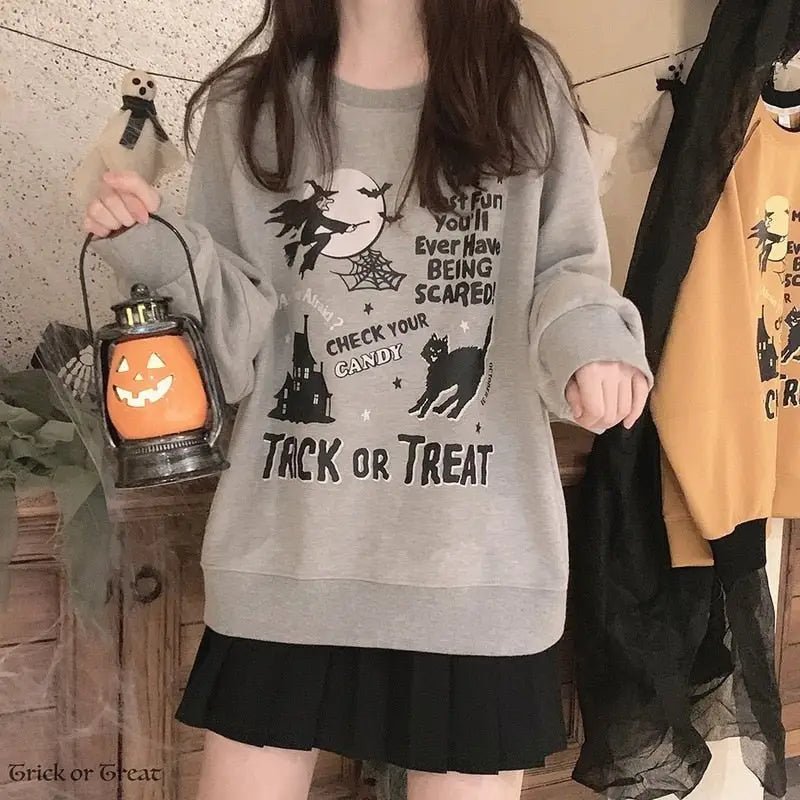 Kawaii Goth Trick or Treat Crewneck Sweater for Year - Round Fun - Cosparty