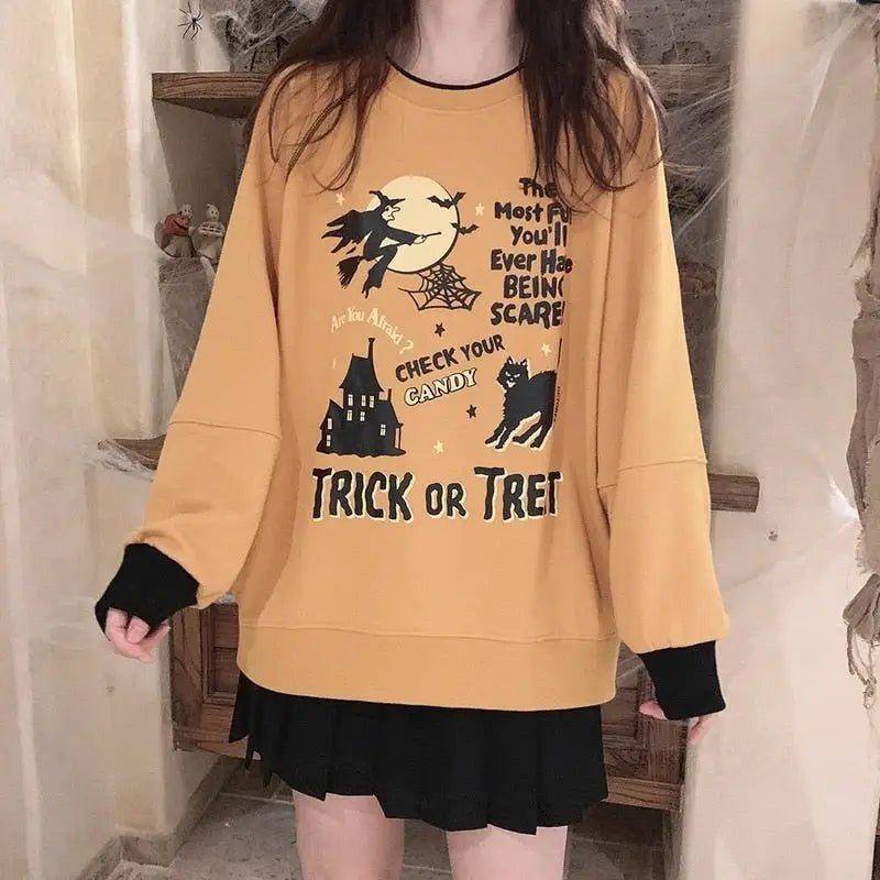 Kawaii Goth Trick or Treat Crewneck Sweater for Year - Round Fun - Cosparty