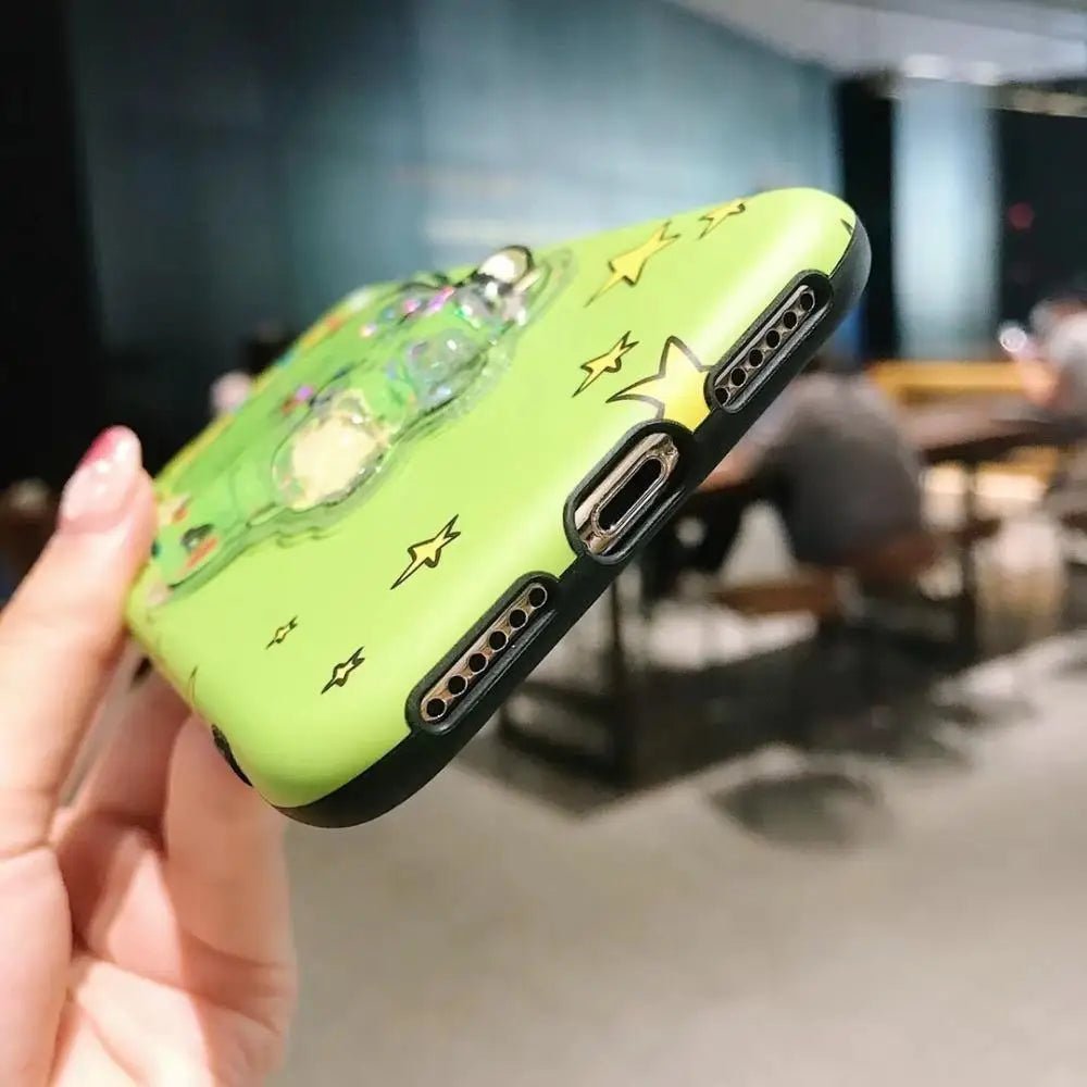 Kawaii Green Dinosaur Apple iPhone Case with Glitter and Stars - Cosparty