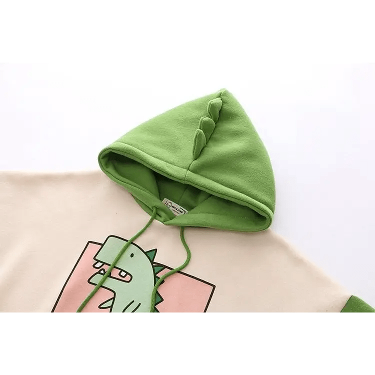 Kawaii Green T - Rex Japanese Dino Hoodie with 3D Spikes in New Condition - Cosparty