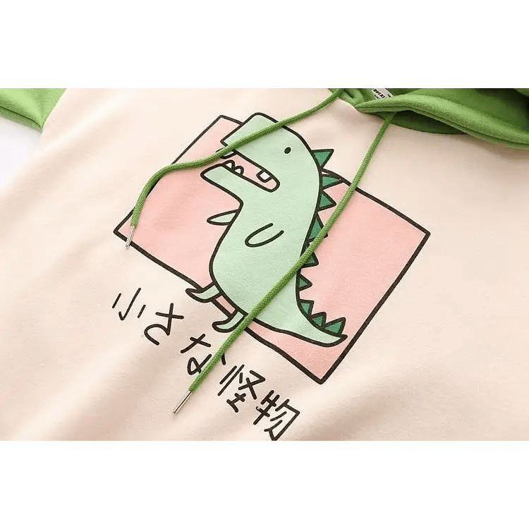 Kawaii Green T - Rex Japanese Dino Hoodie with 3D Spikes in New Condition - Cosparty