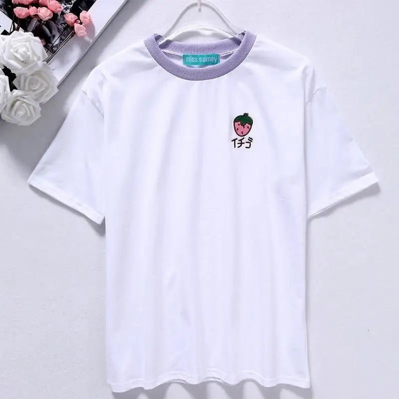 Kawaii Hand Embroidered Korean Fruit Shirts - Cosparty