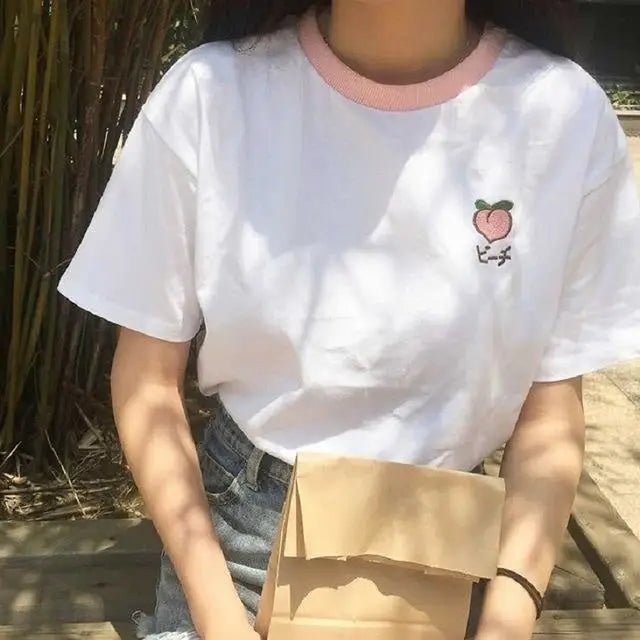 Kawaii Hand Embroidered Korean Fruit Shirts - Cosparty