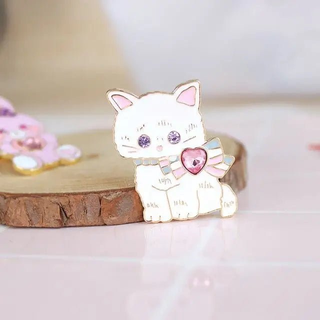 Kawaii Jewel - Embellished Kitten and Bunny Enamel Pins - Cosparty