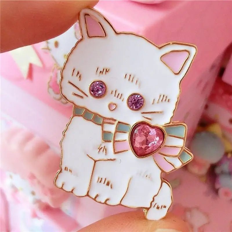 Kawaii Jewel - Embellished Kitten and Bunny Enamel Pins - Cosparty