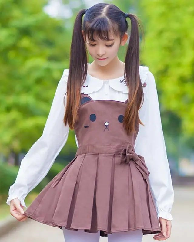 Kawaii Jumper Dress with Pleated Skirt and Criss Cross Straps - Cosparty