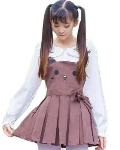 Kawaii Jumper Dress with Pleated Skirt and Criss Cross Straps - Cosparty