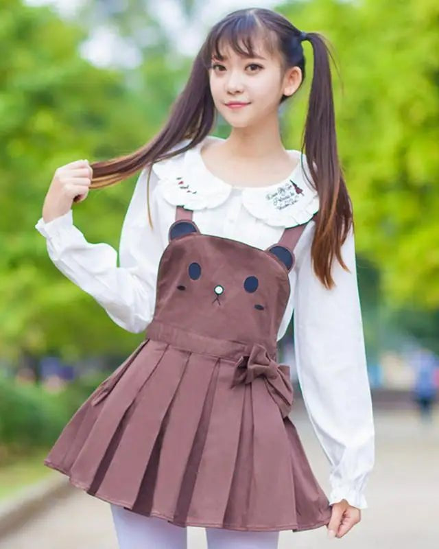 Kawaii Jumper Dress with Pleated Skirt and Criss Cross Straps - Cosparty