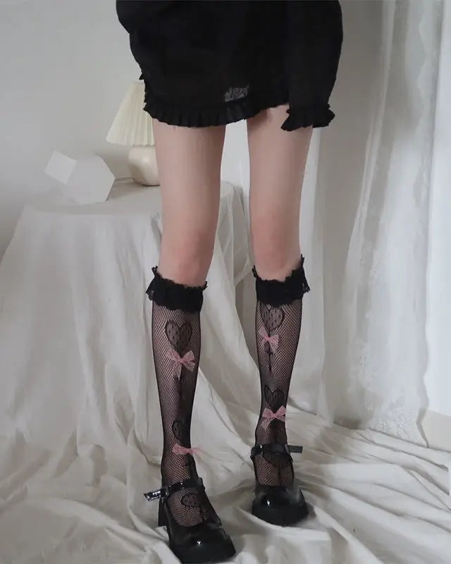 Kawaii Lace Heart and Ribbon Stockings for a Cute Style Upgrade - socks