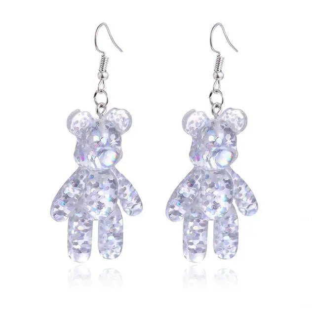 Kawaii Large Bear Earrings in Bright Glittery Colors - Cosparty