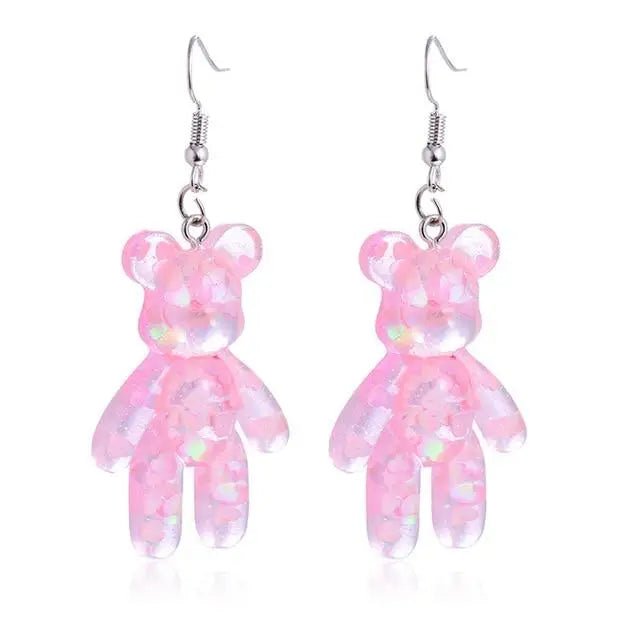 Kawaii Large Bear Earrings in Bright Glittery Colors - Cosparty