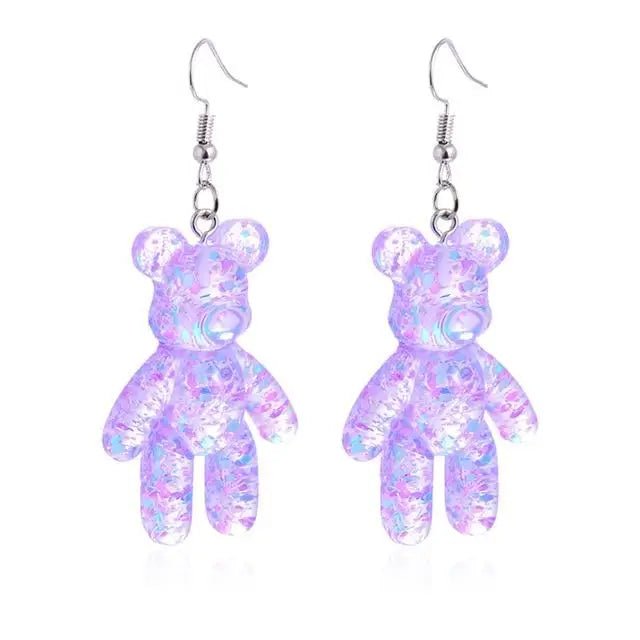 Kawaii Large Bear Earrings in Bright Glittery Colors - Cosparty