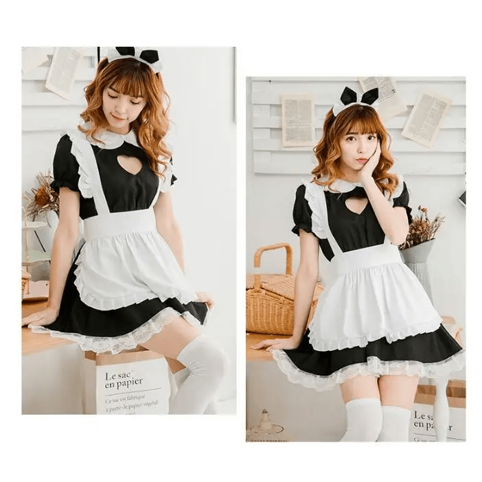 Kawaii Maid Cosplay Dress with Size Chart and Adorable Neko Twist - Cosparty
