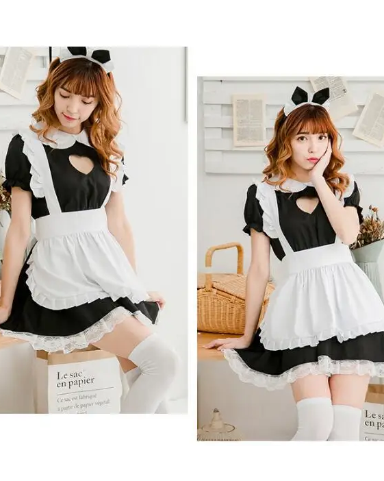 Kawaii Maid Cosplay Dress with Size Chart and Adorable Neko Twist - dress