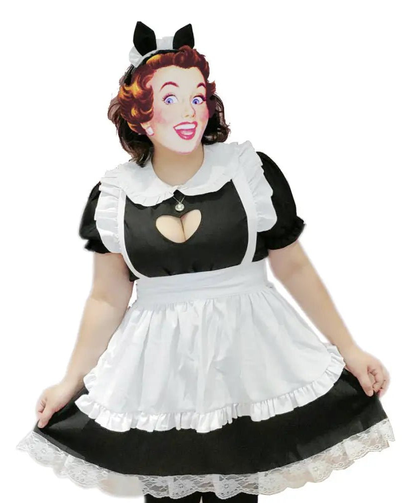 Kawaii Maid Cosplay Dress with Size Chart and Adorable Neko Twist - Cosparty