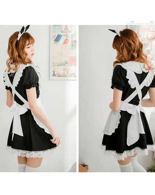 Kawaii Maid Cosplay Dress with Size Chart and Adorable Neko Twist - Cosparty