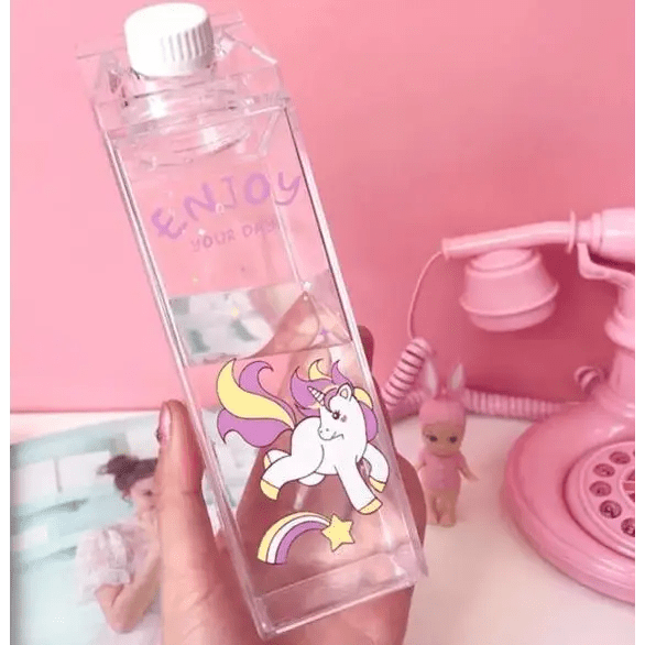 Kawaii Milk Carton Shaped Transparent Water Bottles - Cosparty