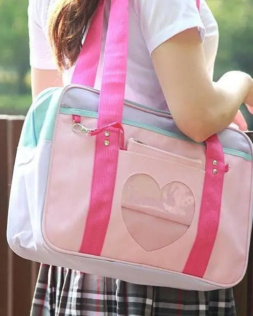 Kawaii Pastel Duffle Bag with Transparent Hearts - Cosparty