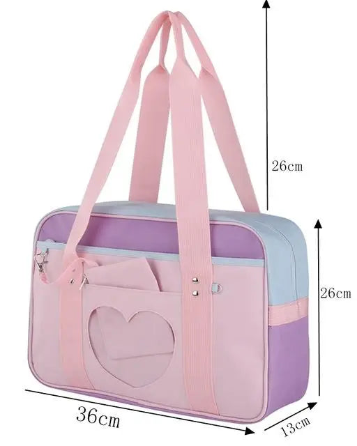 Kawaii Pastel Duffle Bag with Transparent Hearts - bags