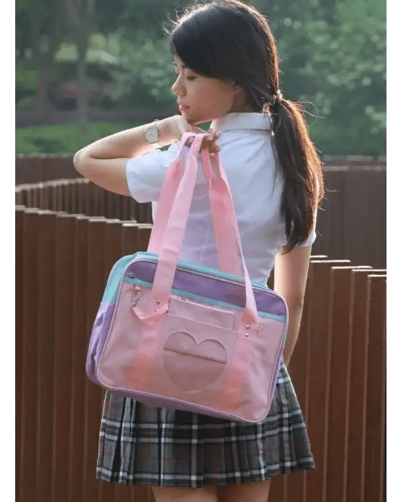 Kawaii Pastel Duffle Bag with Transparent Hearts - Cosparty