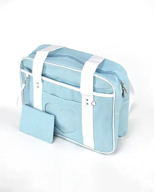 Kawaii Pastel Duffle Bag with Transparent Hearts - Sky Blue - bags