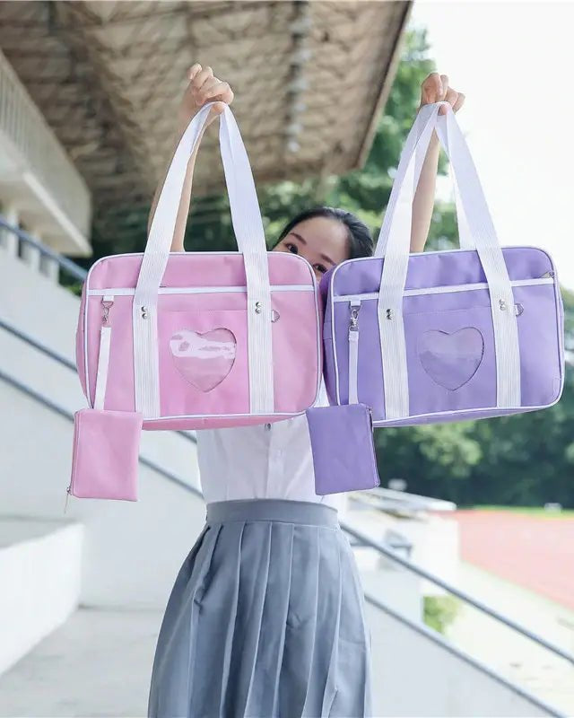 Kawaii Pastel Duffle Bag with Transparent Hearts - Cosparty