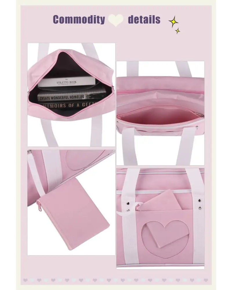 Kawaii Pastel Duffle Bag with Transparent Hearts - bags