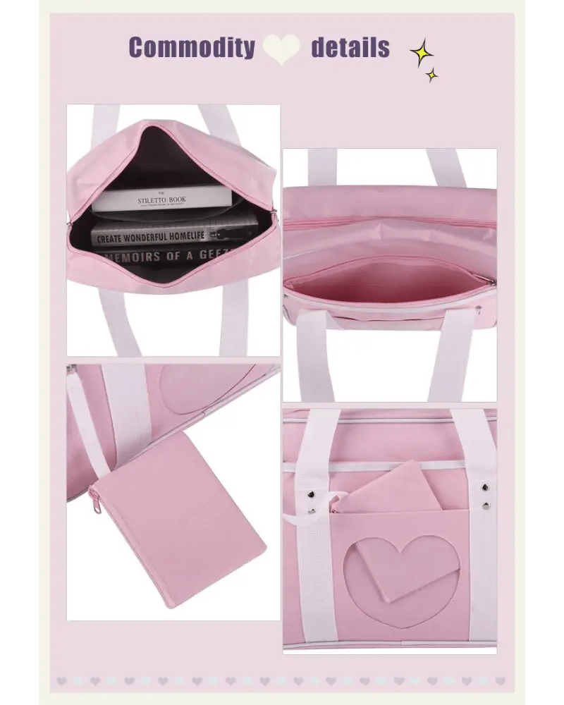Kawaii Pastel Duffle Bag with Transparent Hearts - Cosparty