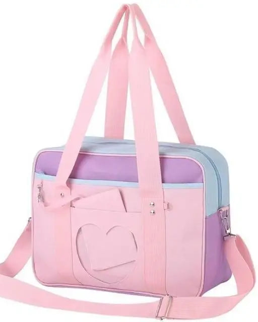 Kawaii Pastel Duffle Bag with Transparent Hearts - bags