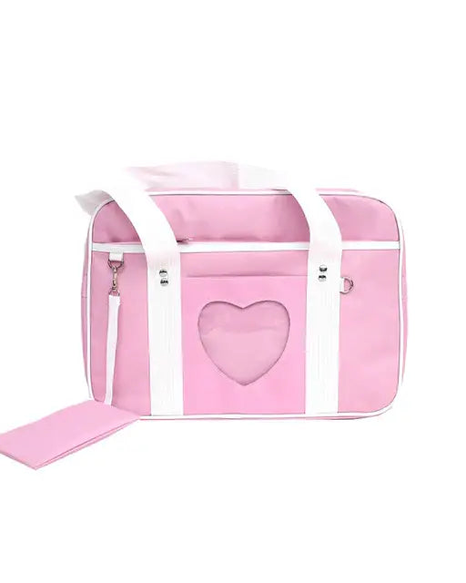 Kawaii Pastel Duffle Bag with Transparent Hearts - Pink - bags