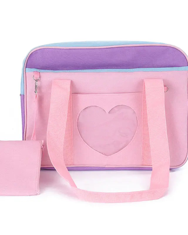Kawaii Pastel Duffle Bag with Transparent Hearts - Patchwork - bags