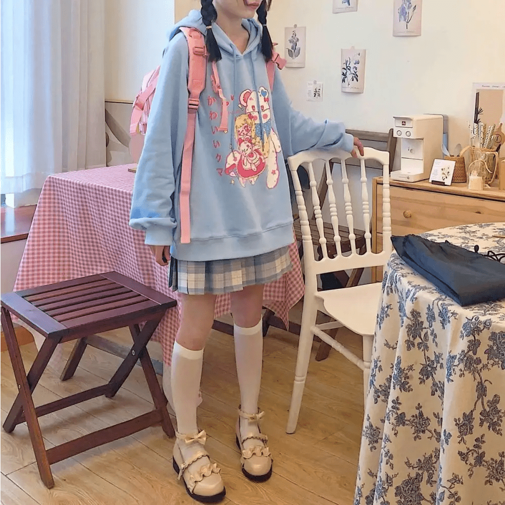 Kawaii Pastel Teddy Bear Hoodie in Pink or Blue - Cosparty