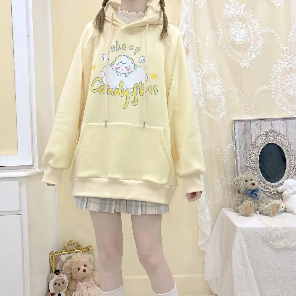 Kawaii Pastel Yellow Baby Sheep Hoodie with Angel Wings - Cosparty