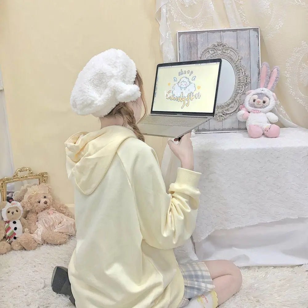 Kawaii Pastel Yellow Baby Sheep Hoodie with Angel Wings - Cosparty