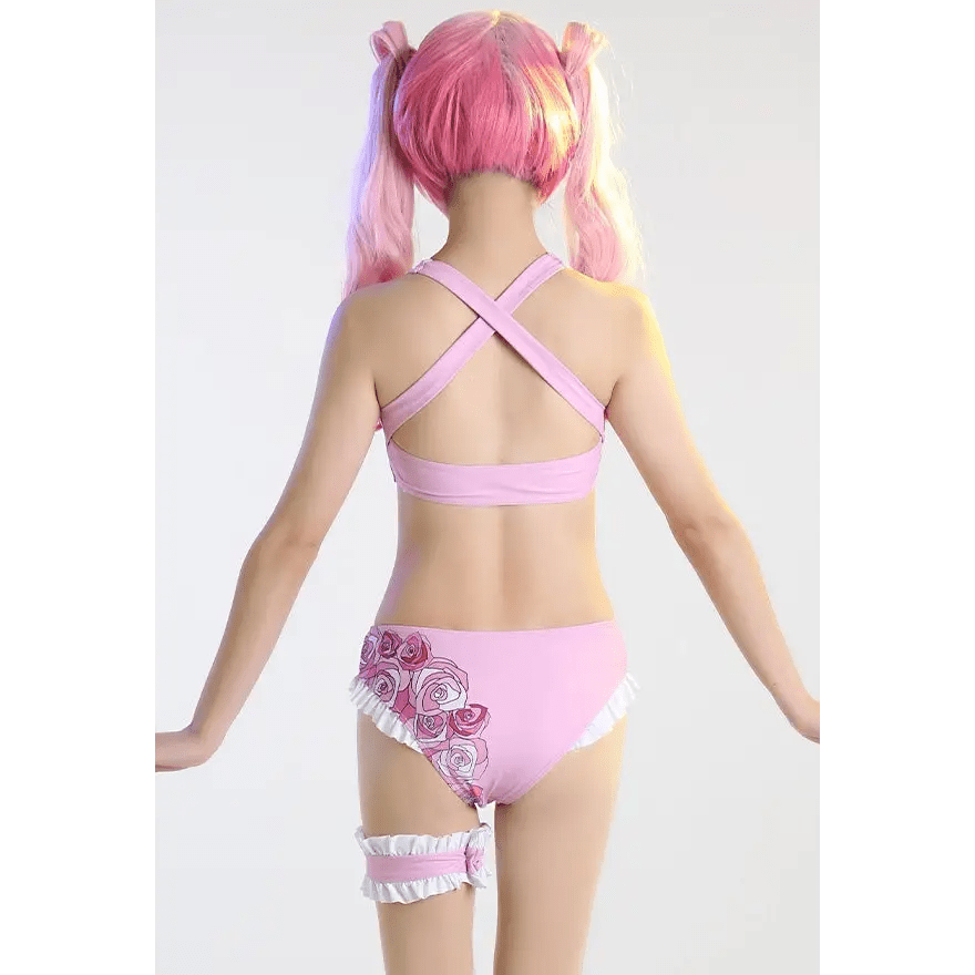 Kawaii Pink Bikini Set with Ruffled Shark Design for Summer Fun - Cosparty
