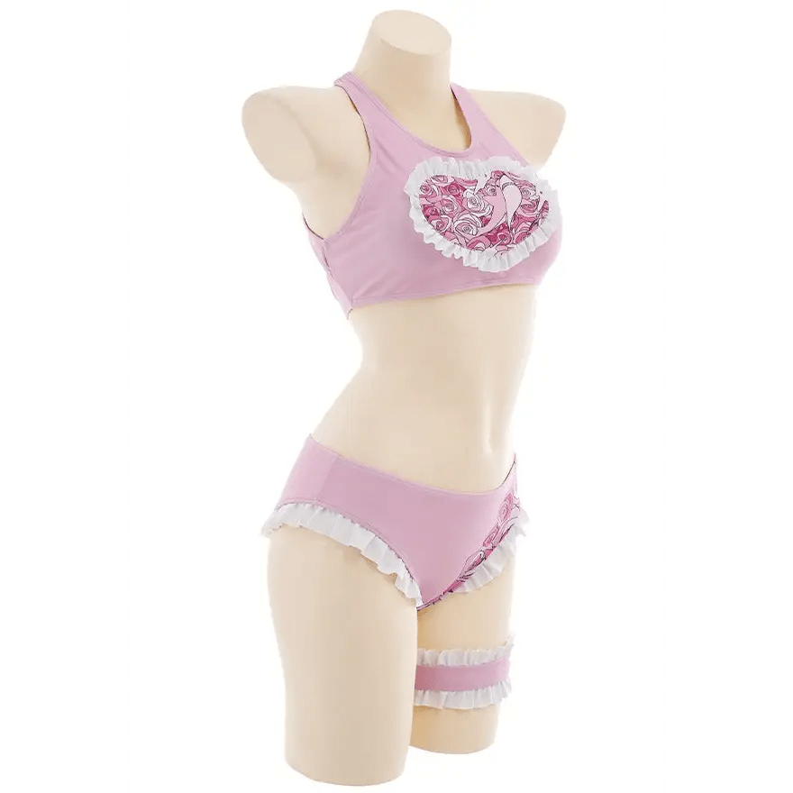 Kawaii Pink Bikini Set with Ruffled Shark Design for Summer Fun - Cosparty