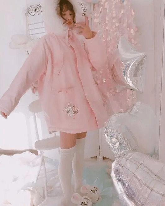 Kawaii Pink Bunny Windbreaker Winter Jacket - Cosparty