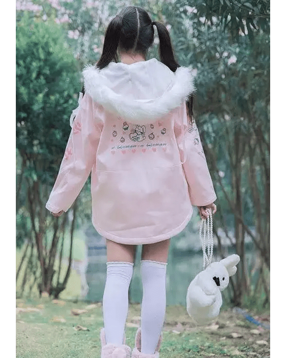 Kawaii Pink Bunny Windbreaker Winter Jacket - Cosparty