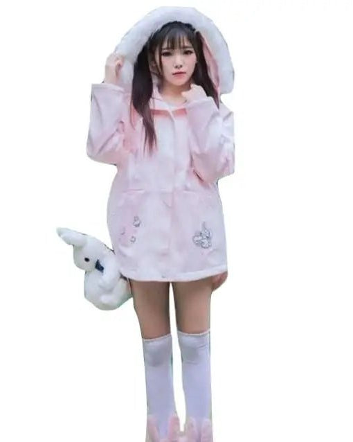 Kawaii Pink Bunny Windbreaker Winter Jacket - Cosparty