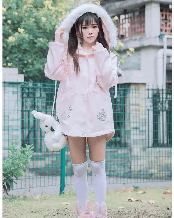 Kawaii Pink Bunny Windbreaker Winter Jacket - Cosparty