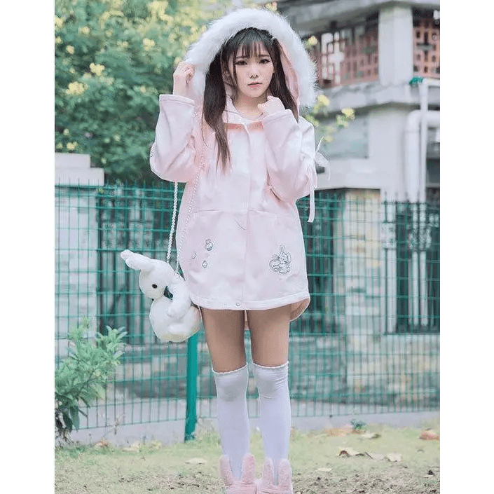 Kawaii Pink Bunny Windbreaker Winter Jacket - Cosparty