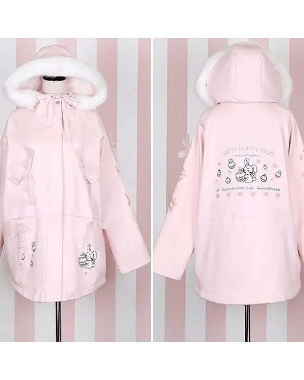 Kawaii Pink Bunny Windbreaker Winter Jacket - Cosparty