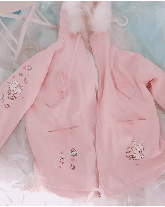 Kawaii Pink Bunny Windbreaker Winter Jacket - Cosparty