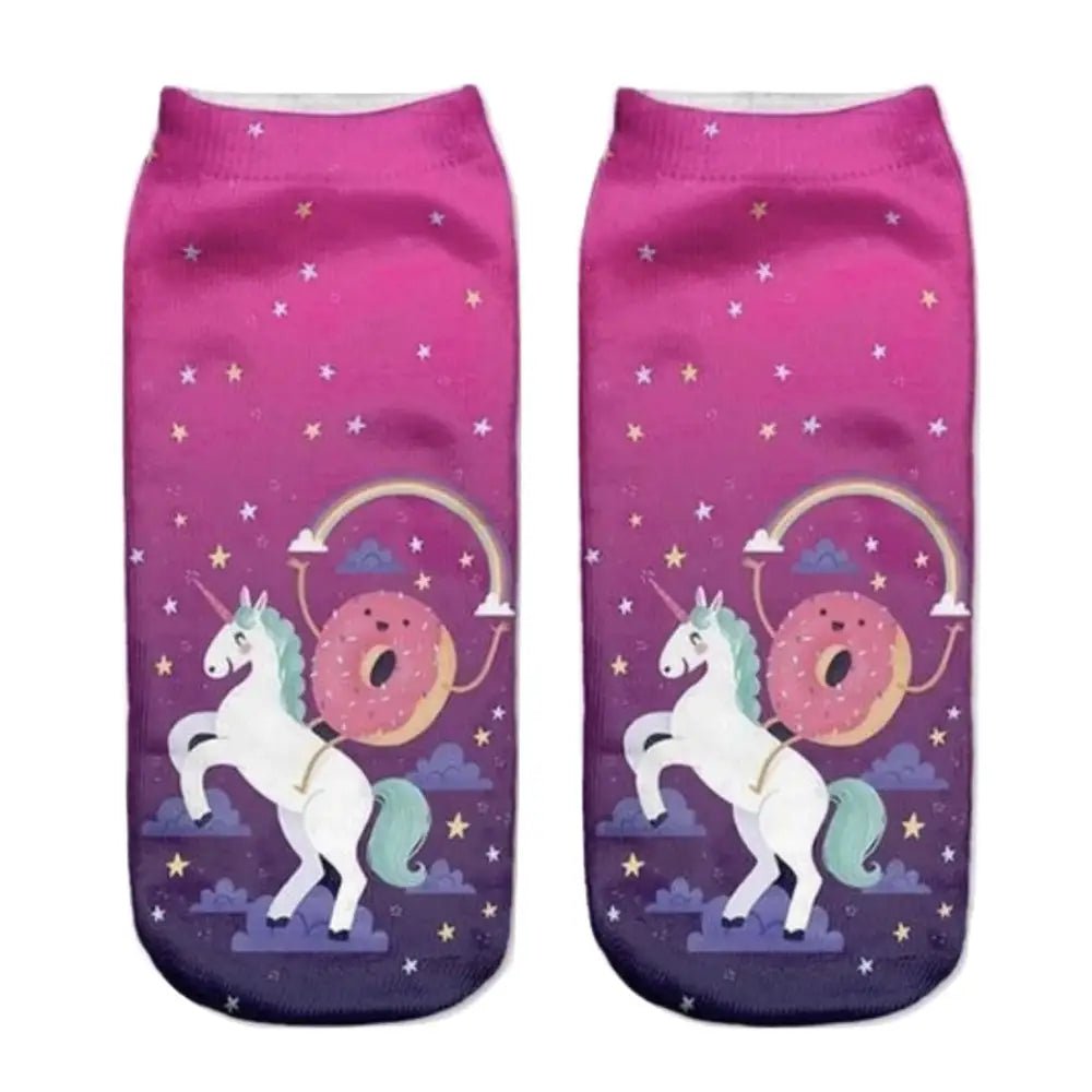 Kawaii Rainbow Donut Unicorn Ankle Socks for Magical Adventures - Cosparty