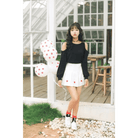 Kawaii School Girl Tennis Skirt with Heart Embroidery Details - Cosparty