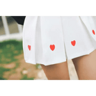 Kawaii School Girl Tennis Skirt with Heart Embroidery Details - Cosparty