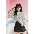 Kawaii School Girl Tennis Skirt with Heart Embroidery Details - Cosparty
