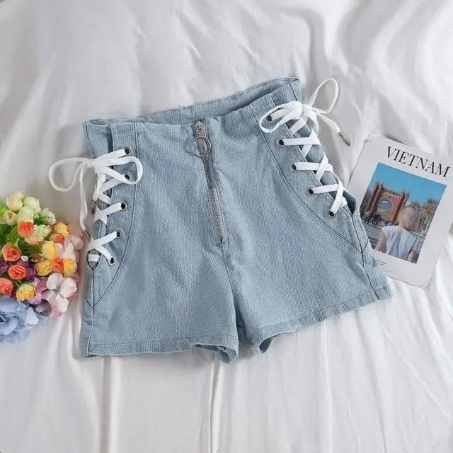 Kawaii Sky Blue Corset Denim Shorts for Sweet Summer Fashion - Cosparty
