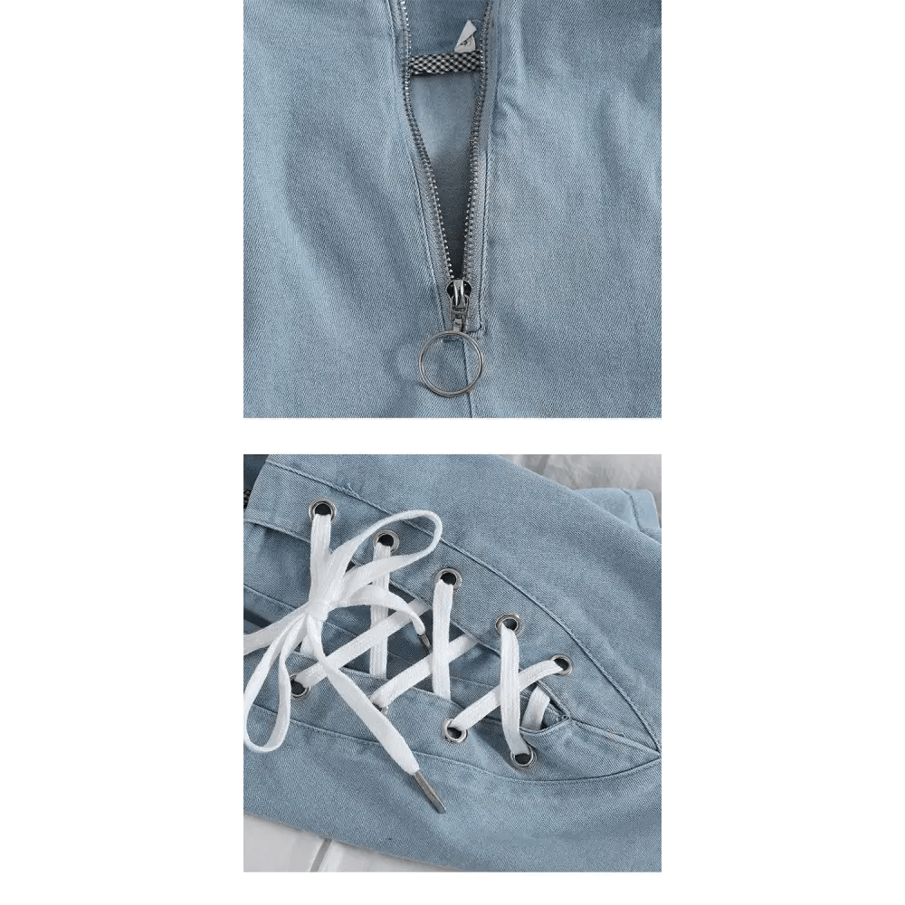 Kawaii Sky Blue Corset Denim Shorts for Sweet Summer Fashion - Cosparty